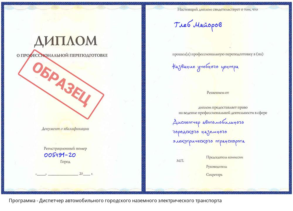 Диспетчер автомобильного городского наземного электрического транспорта Лобня