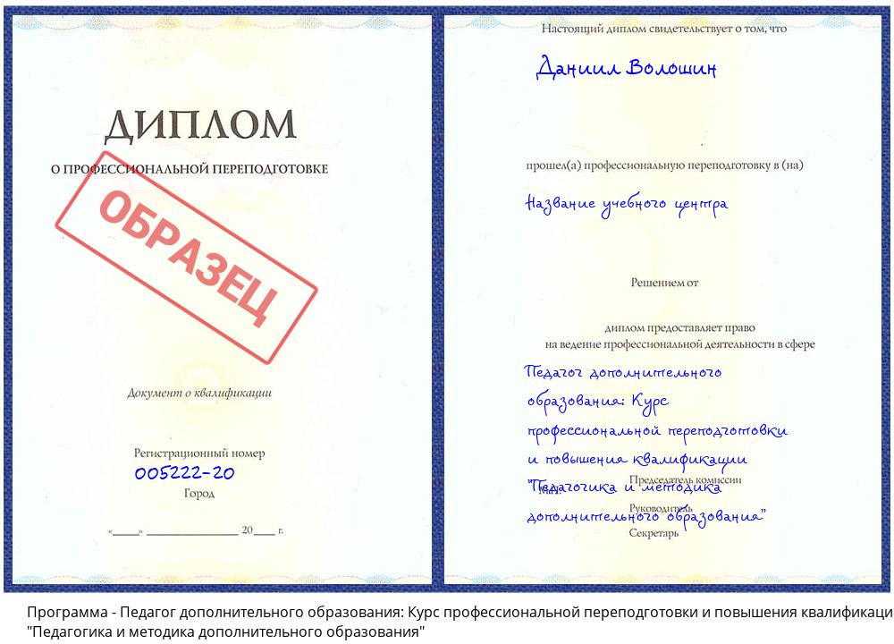 Педагог дополнительного образования: Курс профессиональной переподготовки и повышения квалификации "Педагогика и методика дополнительного образования" Лобня