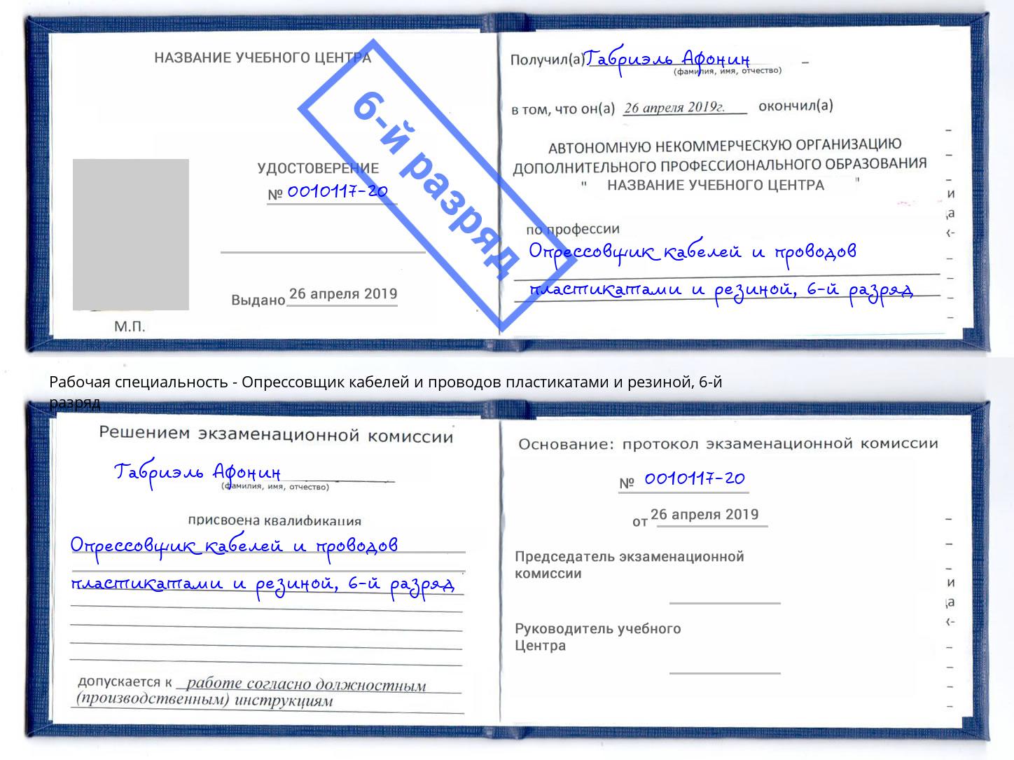 корочка 6-й разряд Опрессовщик кабелей и проводов пластикатами и резиной Лобня