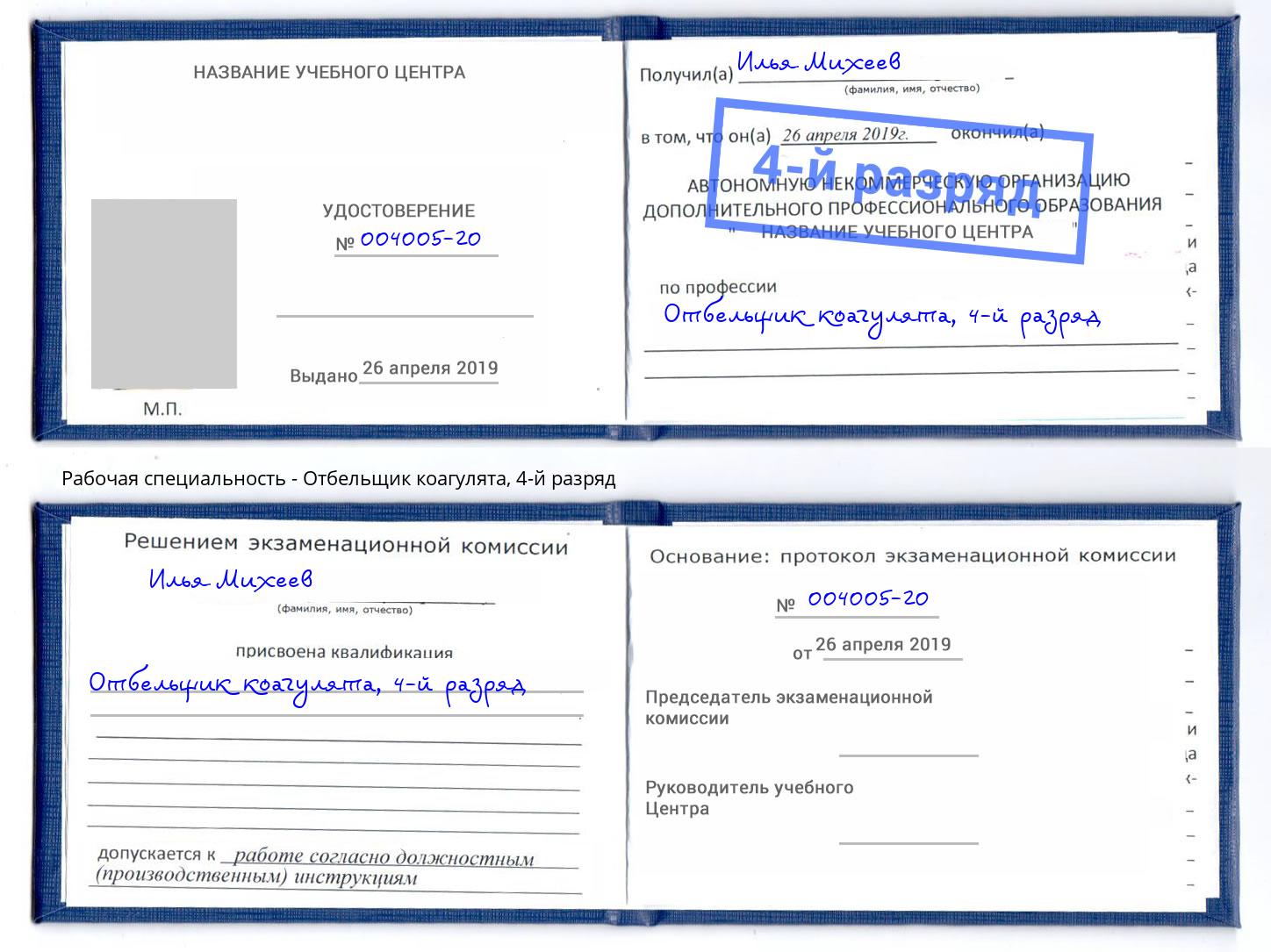корочка 4-й разряд Отбельщик коагулята Лобня
