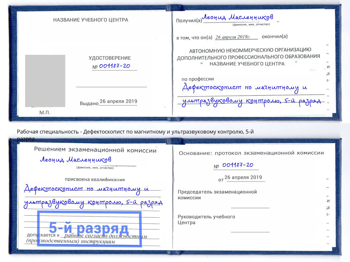 корочка 5-й разряд Дефектоскопист по магнитному и ультразвуковому контролю Лобня