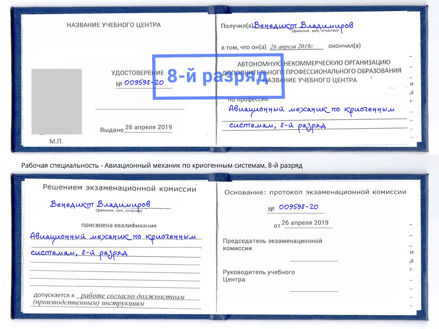 корочка 8-й разряд Авиационный механик по криогенным системам Лобня